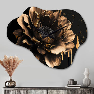 Black And Gold Dahlia - Asymmetric Metal Wall Clock